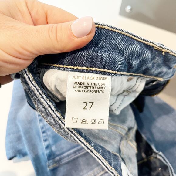 Just Black Denim Mid Rise Fall Flare Raw Hem Jeans Medium Wash Blue 27 - Picture 4 of 10